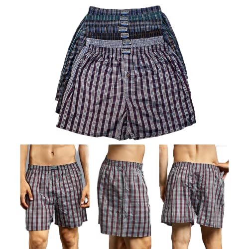 12 Lot Mens Knocker Boxers Trunk Plaid Shorts Underwear Cotton Briefs 3XL 50-52 Blue