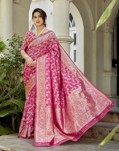 Image of Yashika Women's Trendy Pure Banarasi Kanjivaram Saree with Blouse Material