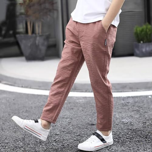 Boys Linen Pants Summer Casual Elastic Waist Comfortable Kids Trousers Outdoor Play Breathable Lightweight Long3