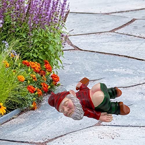 Minicar Funny Garden Gnomes Statues Outdoor Decor, Naughty Dwarf Figurine Inappropriate Knome Lawn Ornaments Yard Sculpture Decoration, Novelty Gifts For Women Men(Red) #TOP5