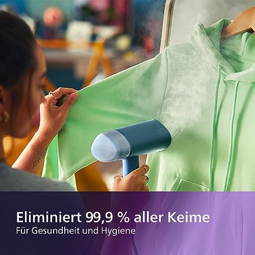 Philips 3000-Serie Tragbarer Dampfglätter - 1000 W, Kompakt und Faltbar, 100ml Wassertank konstante Dampfleistung 20 g/min, Kein Bügelbrett erforderlich, Blau (STH3000/20)