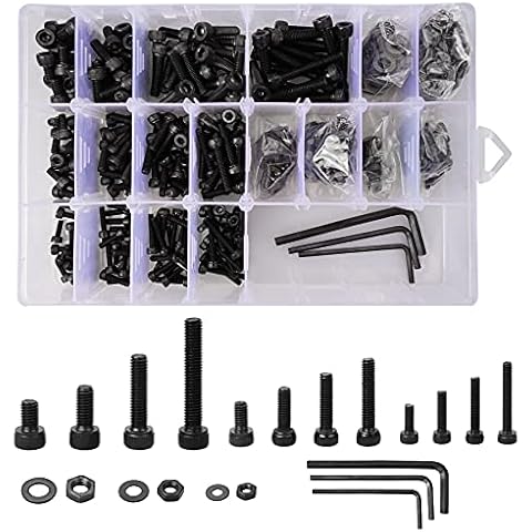 Carbon Steel Hex Socket Cap Screws, 723pcs Hex Head Bolt Nuts and Washers Assortment Kit with Wrench, M3 M4 M5 Replacement Bolt Nuts Set Cover