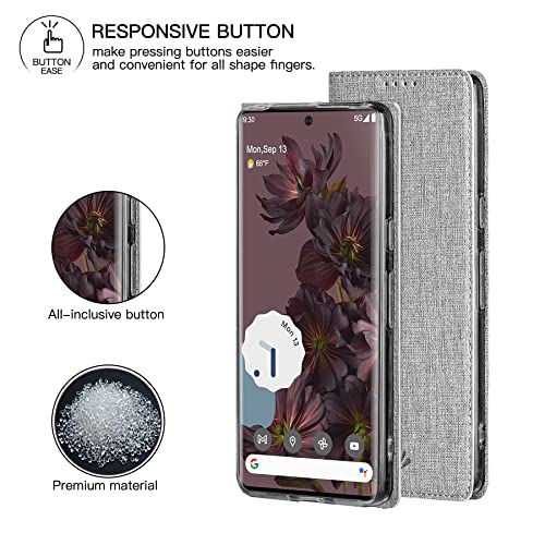 Foluu For Google Pixel 7 Pro Case, Flip Folio Wallet Cover Slim Premium Pu Leather Case Id Credit Card Slots Stand Kickstand Magnetic Closure Tpu Bumper Cover For Google Pixel 7 Pro 2022 (Gray) #TOP3
