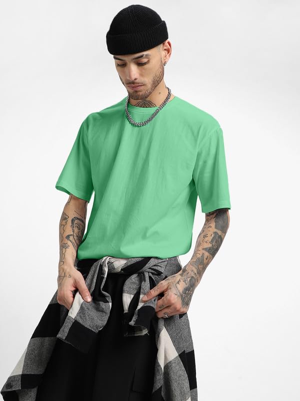 Image of Veirdo Solid Oversized 100% Pure Cotton Combo T-Shirt for Men & Boys (Half Sleeves, Round Neck, Drop Shoulder, Baggy Fit, Pack of 2, Available in S to 2XL