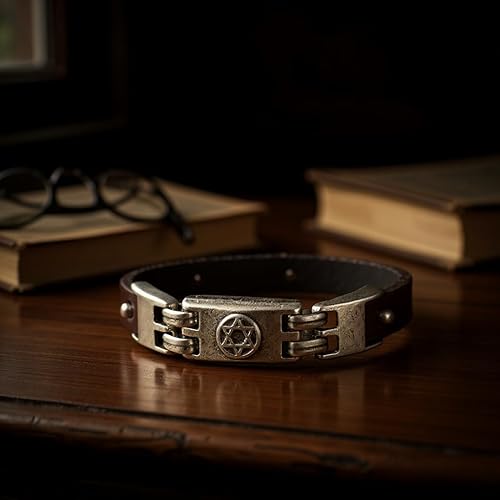 Miniatura 3 de Jewish Star of David Black Leather Bracelet for Men and Women One Size Adjustable