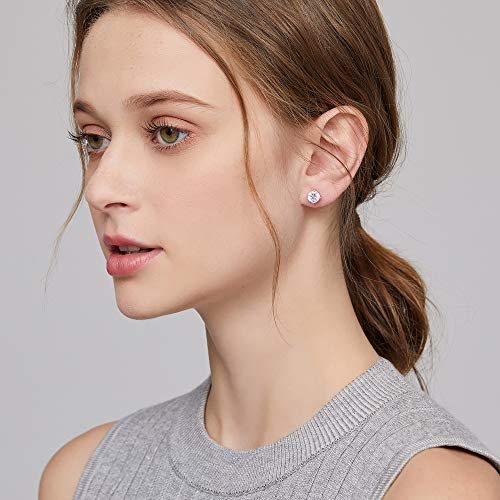 Stud Earrings with Screw Back, 925 Sterling Silver Cubic Zirconia Round Cut/Square Cut Stud Earrings for Women and Men, Long & Thick Post, 4MM-8MM2