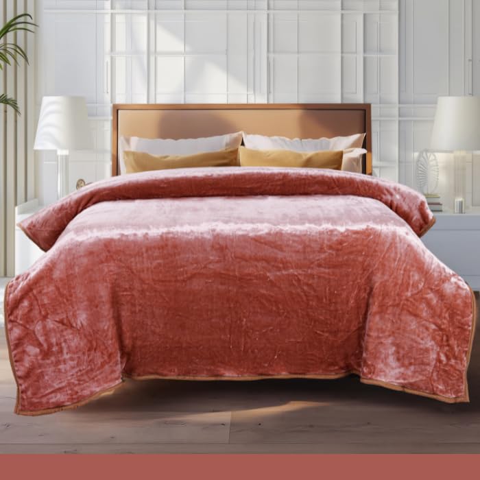 Image of ABRAZO 470 GSM Dual Season Mink Blanket 2.5 KG for AC Room & Mild Winter | Reversible Solid Color | Double Bed 220x240 cm Soft Blanket /Dohar /Quilt /Comforter - Camelia Pink