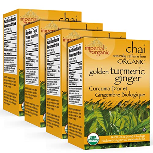 Uncle Lee’s Imperial Organic Chai Tea, Naturally Caffeine Free Golden Turmeric Ginger Tea, Cinnamon, Chicory, Cardamom, Stevia, Clove & Black Pepper, 4 Pack of 18 Tea Bags per Box