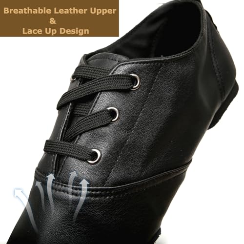 MSMAX Jazz Shoes for Women Black Leather Renaissance Boots for Men4