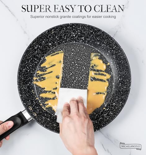 MICHELANGELO 20cm Small Frying Pan with Lid, Non-Stick Stone Coating, Healthy & Non-Toxic Granite, Black - Image 6