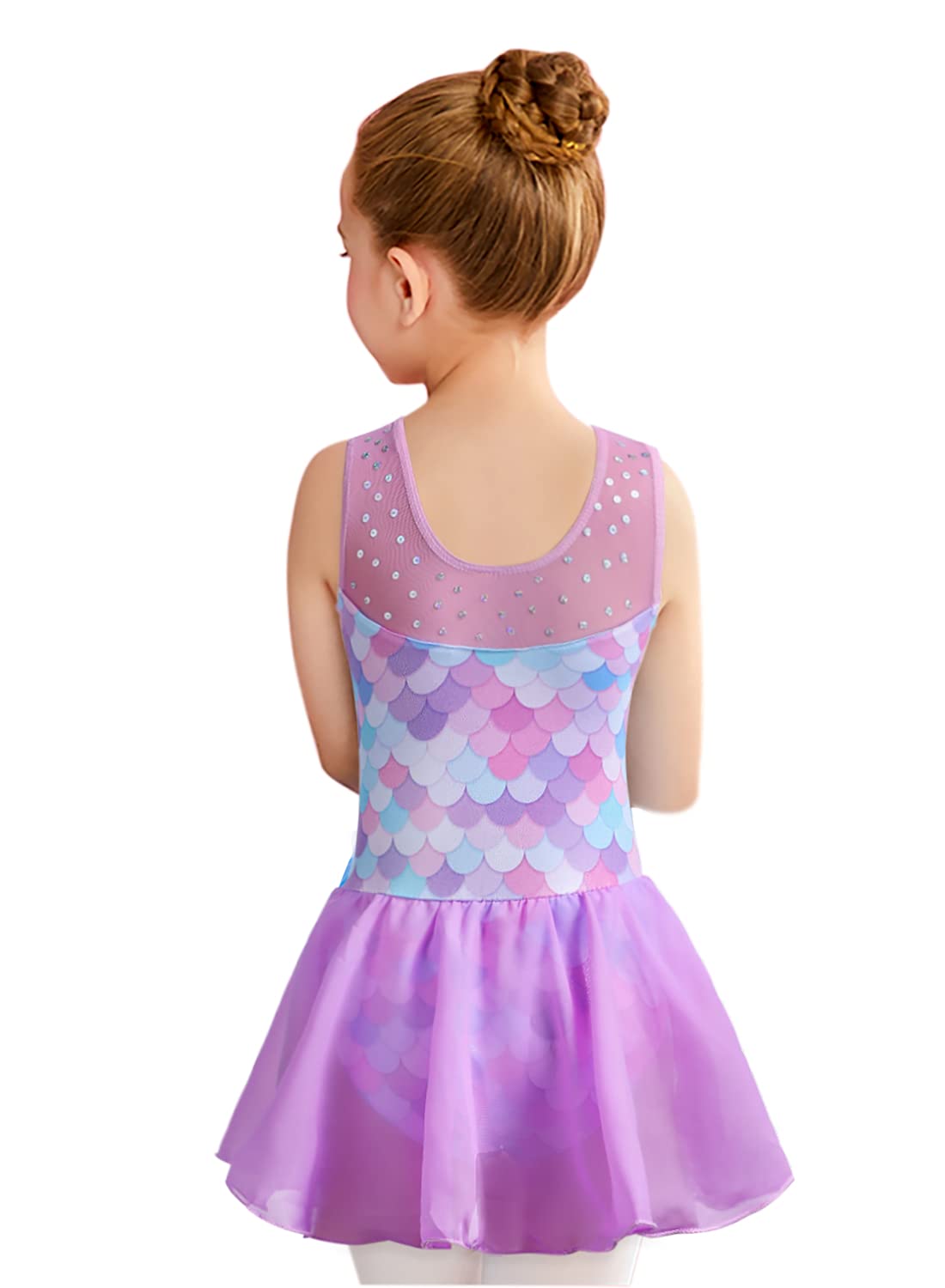 Leotardos de gimnasia para niñas con falda, tutú de ballet, vestido de danza para niños pequeños, manga con vuelo, ropa de baile de sirena para gimnasia de 2 a 11 años