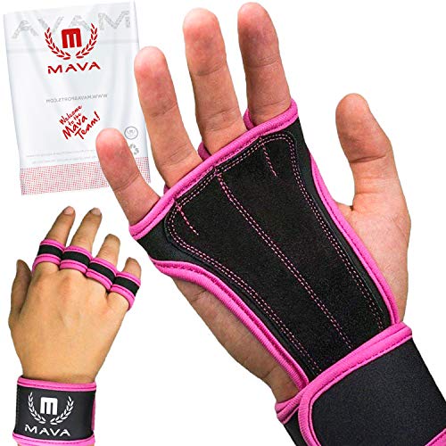 Mava Sports Workout Gloves with Wrist Wraps Support and Full Palm Leather Padding - Perfect for Weight Lifting, Cross Training, Pull Ups, WOD and Powerlifting for Men and Women (Pink)