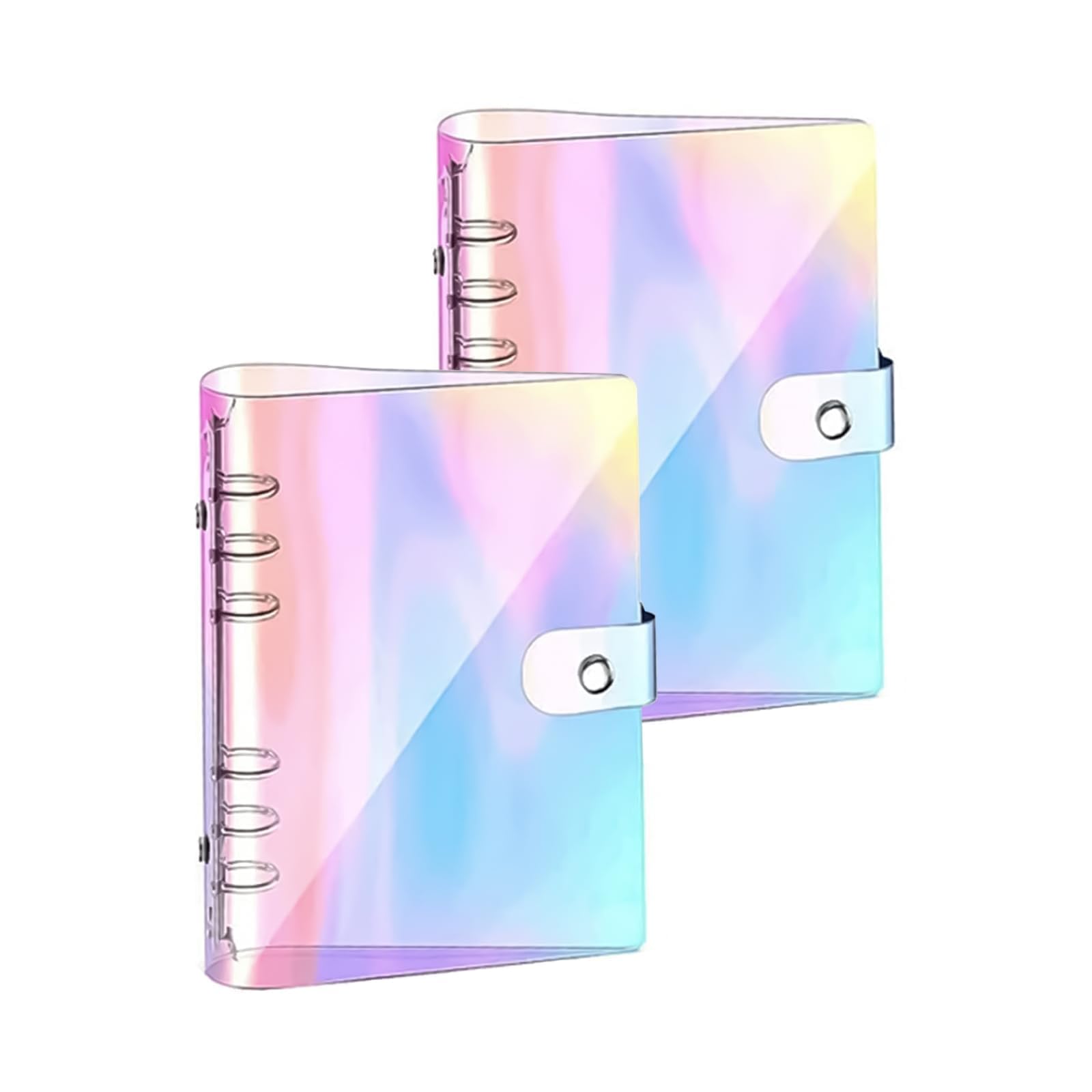 HASLED 2 Classeurs A6 Transparents | Anneaux Métalliques 6 Trous | Format Mini | Pour Photos, Documents & Budget | PVC Résistant | Couverture Arc-en- Ciel
