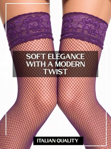 Image of Mila Marutti Fishnet Thigh High Stockings for Women with Lace Top | Fish Net Stockings Lingerie | Colored Fishnets