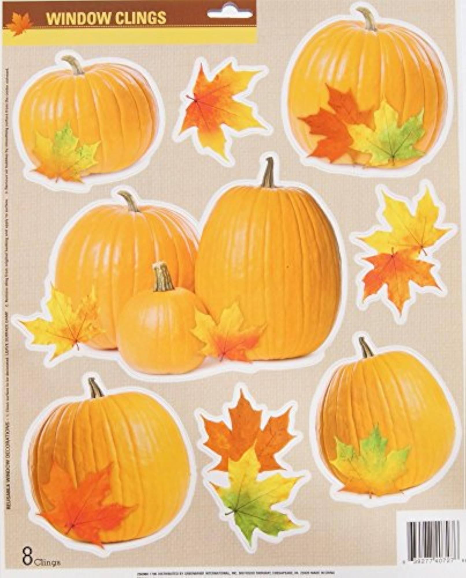Autumn Fall Themed Window Cling Set - Pumpkins - 8 Piece