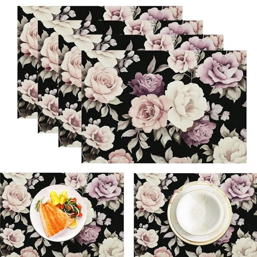 Juego De 8 Manteles Individuales Acuarela Gótica 45X30Cm Lino Manteles Individuales Diseño De Estética Botánica para Boda Cenas Banquetes Primavera Pascua Lavables Decoración