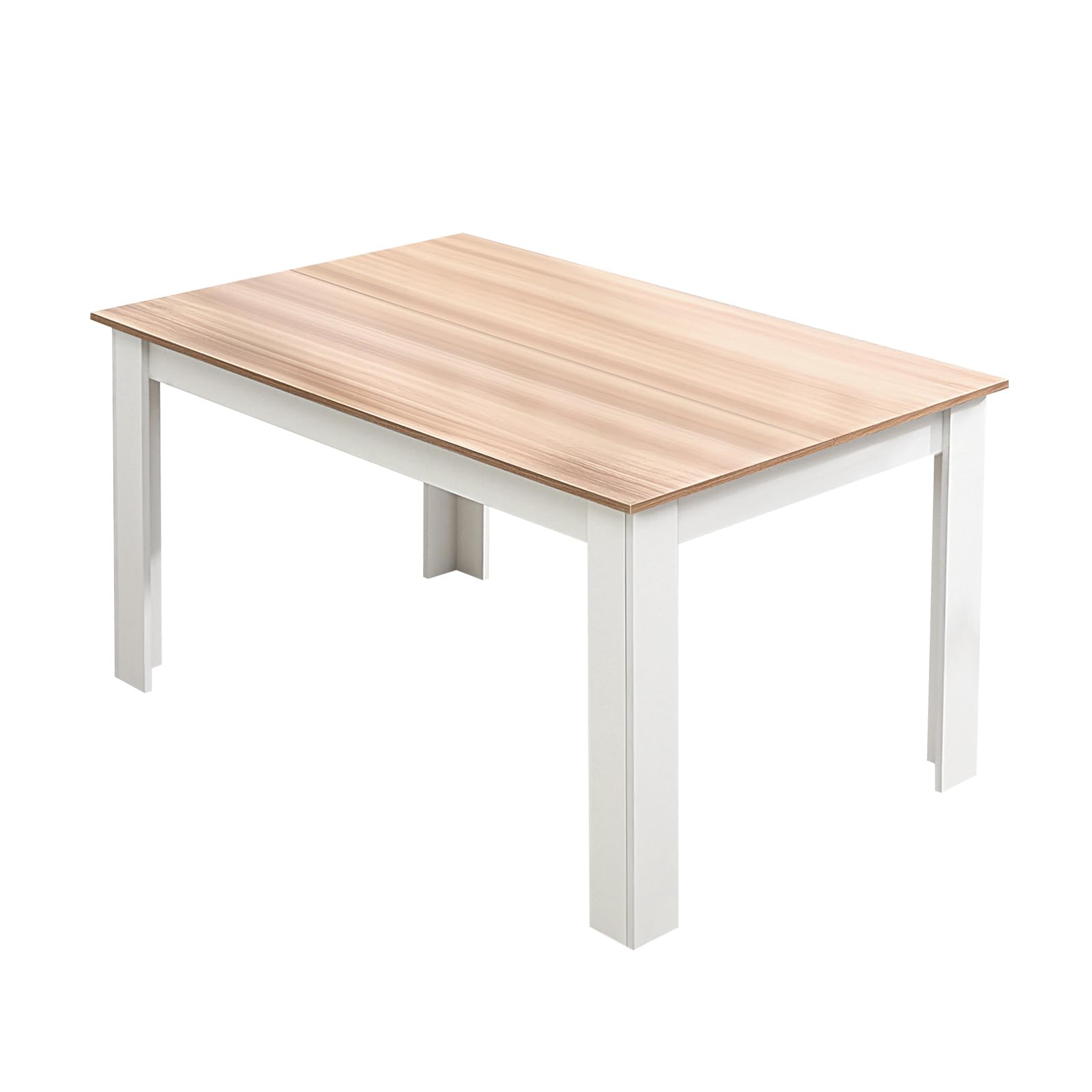 Mondeer Dining Table, 138 x 90 cm Modern Kitchen Table for 4-6 People, Wooden Rectangular Dinner Table for Dining Room Kitchen Living Room, Oak and White