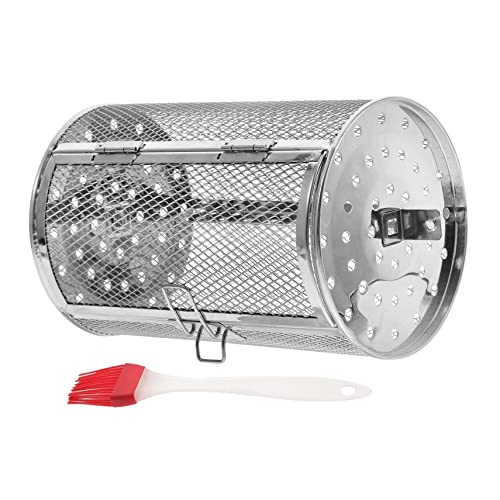 Toyvian 1 Set Stainless Steel Roast Cage Drum Oven Basket with Brush Versatile Rotisserie Rack for Even Cooking of Nuts Meat Durable Kitchen Baking Accessory for Air Fryer Random Color