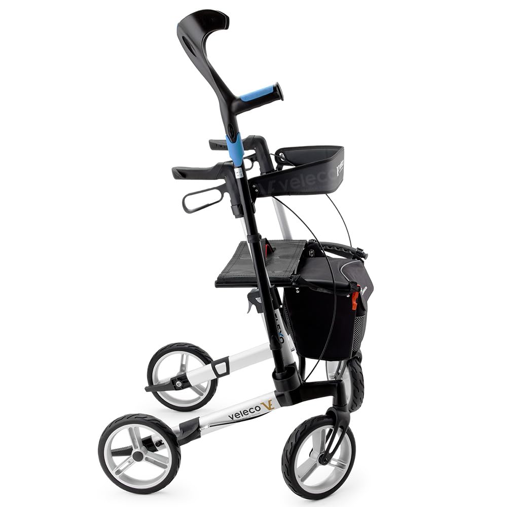 Andador plegable de aluminio Veleco Flexo de 4 ruedas, resistente y ligero, Rollator (Plata)