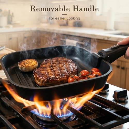 Image of Astercook 23 Pcs Pots and Pans Set Non Stick, Ceramic Cookware Set Detachable Handle, RV Kitchen Cooking Set Removable Handles, Oven Safe, Induction Ready, Stackable, Black, Mothers Day Gifts