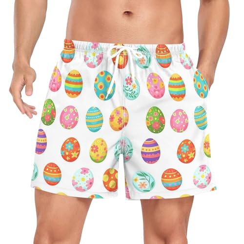 JUNZAN Easter Mens Short Swim Trunks Mens 2 in 1 Workout Shorts with Compression Liner and Pockets Yoga Shorts Lightweight White