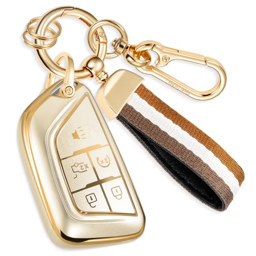 Image of Key Fob Cover for Cadillac, Champagne Woven Loop Keychain