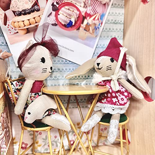 Muñeca de lino Gato en caja con cartera de ratón miniatura 2