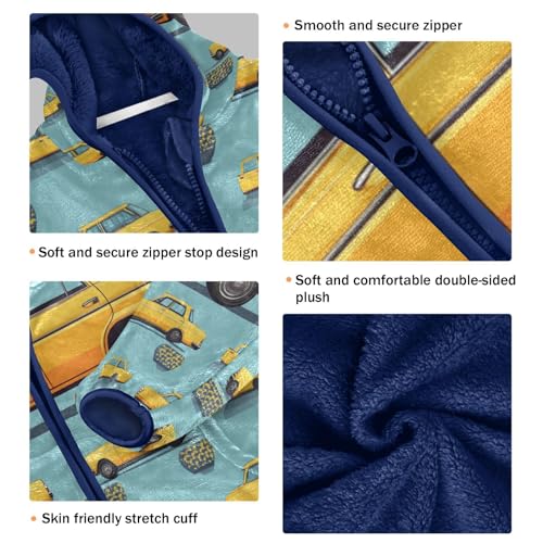 Cartoon Yellow Taxi Car Toddler Fleece Jacket Girl Boys Hooded Fleece Jacket Coat Warm Outwear Zip-up 3-10T3