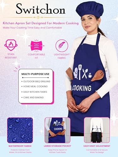Image of Waterproof Polyester Printed Cooking Apron with Large Front Pocket & Chef Cap - Free Size | Kitchen, Home, Hotel, Cafe & Restaurant Use