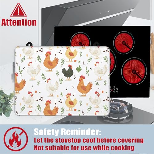 Image of Farmhouse Rooster Glass Top Stove Cover Protector,Green Leaves Music Notes Stove Top Covers for Electric Stove,Washable Heat Resistant Cooktop Mat Anti-Slip Range Covers, 28 x 20 Inch