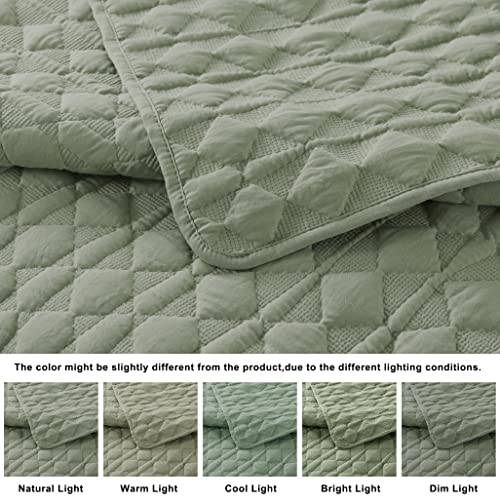 WDCOZY Sage Green Quilt King Size Bedding Sets with Pillow Shams, Lightweight Soft Bedspread Coverlet, Quilted Blanket Thin Comforter Bed Cover, All Season Spring Summer, 3 Pieces, 104x90 inches