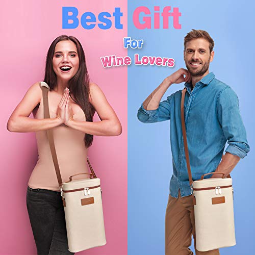 Tirrinia-2-Bottle-Wine-Gift-Tote-Carrier-Leakproof-Insulated-Padded-Versatile-Canvas-Cooler-Bag-for-Travel-BYOB-Restaurant-Wine-Tasting-Party-Great-Christmas-Day-Gift-for-Wine-Lover-Beige