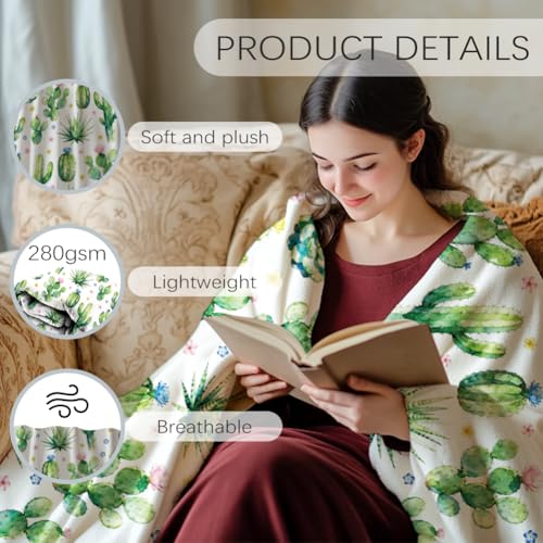 Plaid cactus couverture flanelle verte lavable lit canapé 150x130 - 4