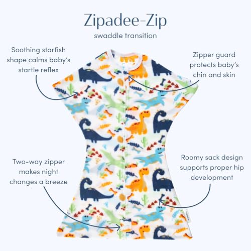 Image of SleepingBaby Zipadee-Zip Transition Swaddle - Fleece Baby Swaddle Blanket with Zipper Convenience - Dino, Small (4-8 Month)
