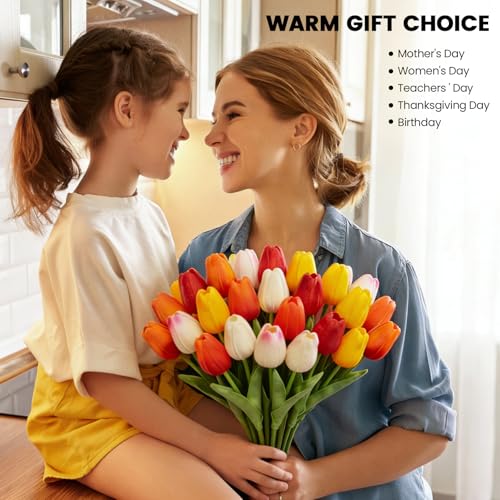 30 PCS Artificial Tulips Real Touch Tulips 35cm/13.5inch Long Stem Fake Flowers Silk Flowers for Spring Easter Mother's Day Decorations (MixedColor) image 7