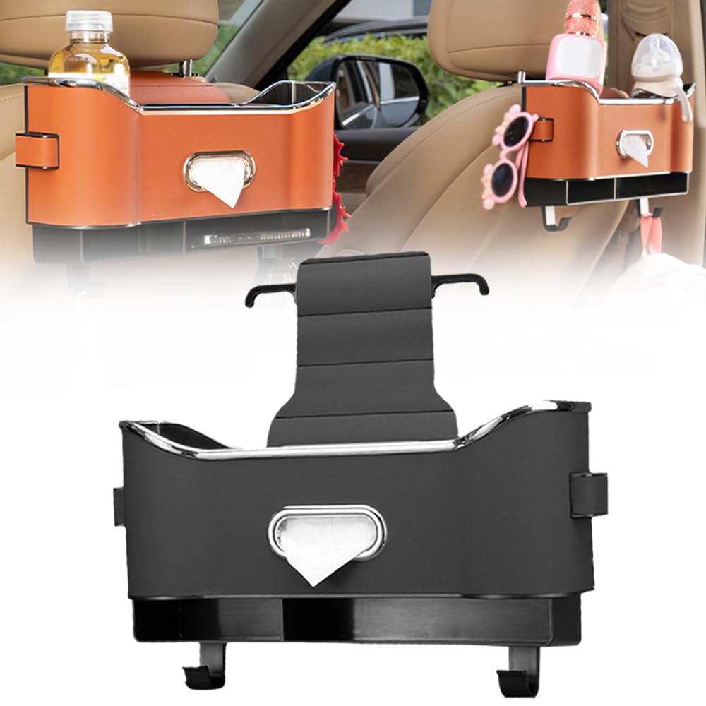 SICOSPI Multifunctional Car Seat Back Storage Box, 2025 Upgraded Car Seat Storage Box, Universal Car Seat Storage Box, Car Seat Tissue Box and Storage Box with 2 Drink Cup Holder (Black)