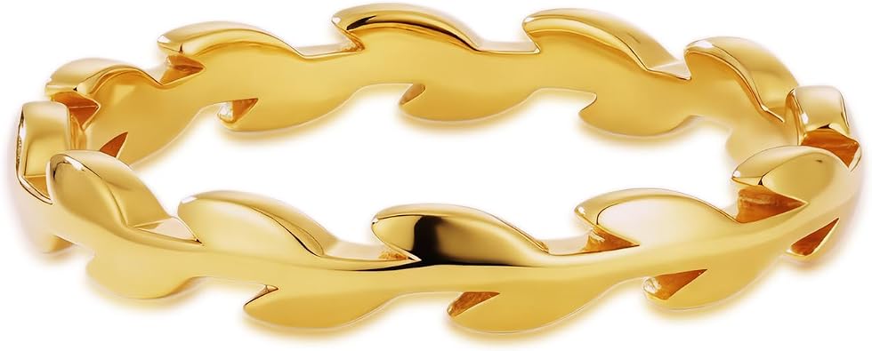 2mm Leaf Ring For Women,18K Gold Plated Titanium and Stainless Steel Stackable Leaves Ring Non Tarnish