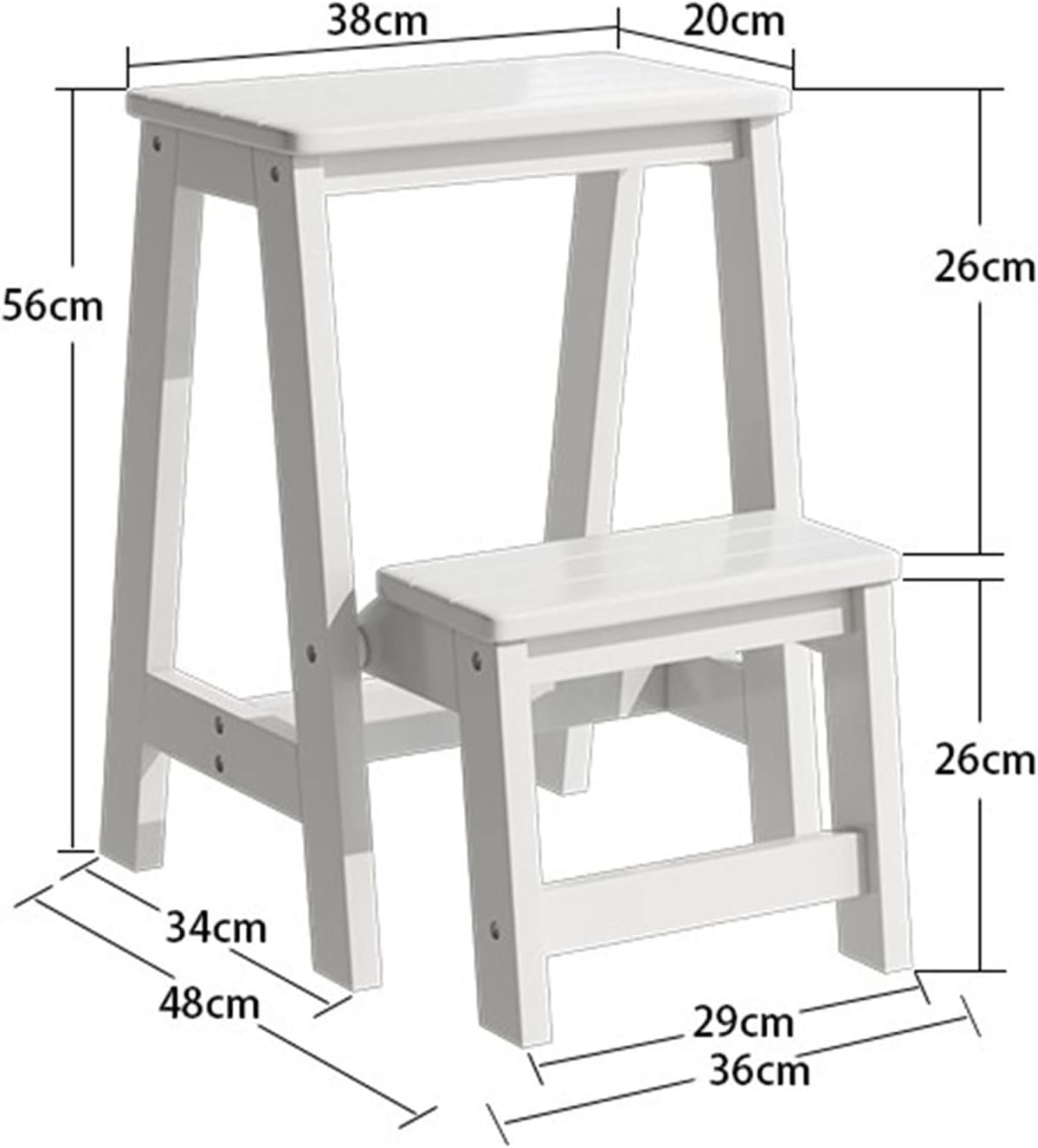 Wooden Folding Step Stool 2 Step Ladder Lightweight Foldable Chair for Home Kitchen Loft Camping White