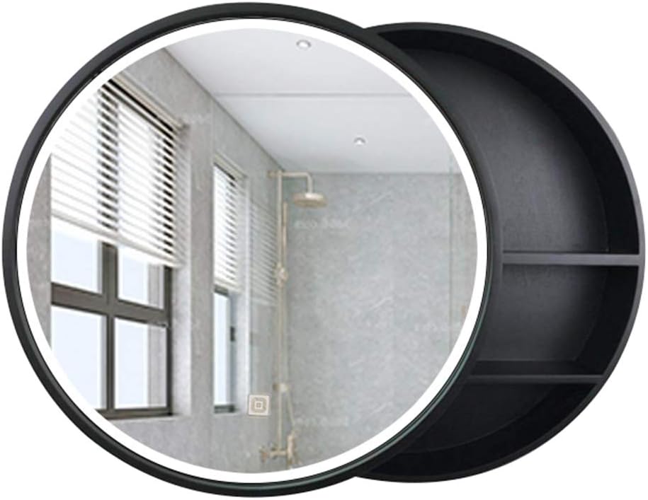 Mirror Cabinets Bathroom Mirror, Round Solid Wood Storage, Smart Toilet Dressing Wall Mounted Table, Diameter 60cm,Gold