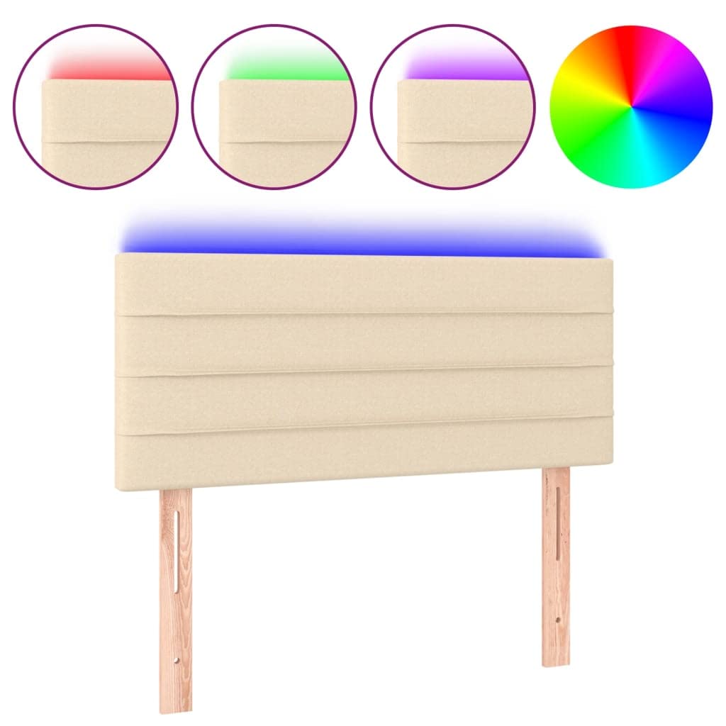 Poggiatesta da letto con LED, panna, tessuto, 80x5x78/88 cm, regolabile, con striscia LED da taglio, supporto per la schiena, USB 5V