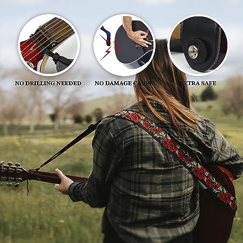 Art Tribute Guitar Strap Cotton Rose Flower W/Free Bonus [2023 New] 2 Picks + Strap Locks + Strap Button. For Bass, Electric & Acoustic Guitars. Awesome Gift For Men & Women Guitarists #TOP4