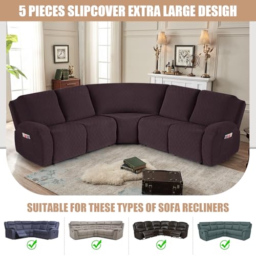VANSOFY 5-Piece Extra Large Reclining Sectional Couch Covers (Chocolate)