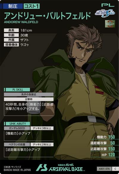 BANDAI - バルトフェルド　プロモ　アーセナルベース 楽天市場】機動戦士ガンダム アーセナルベース PR-026
