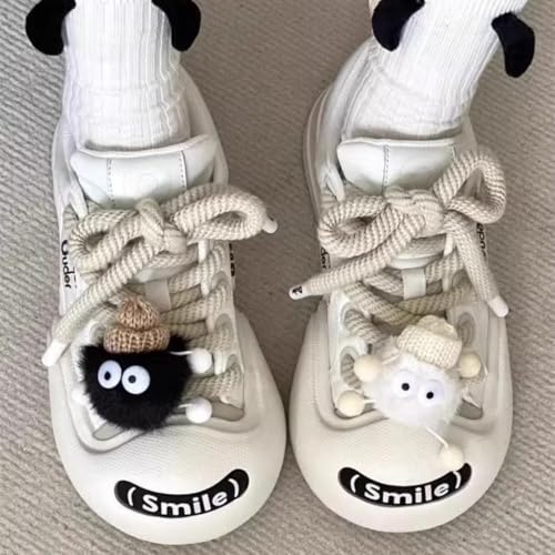 Cute Tennis Shoes Chunky Platform Casual Sneakers with Cartoon Pendant for Women Preppy Walking Skate Shoes Lace Up4