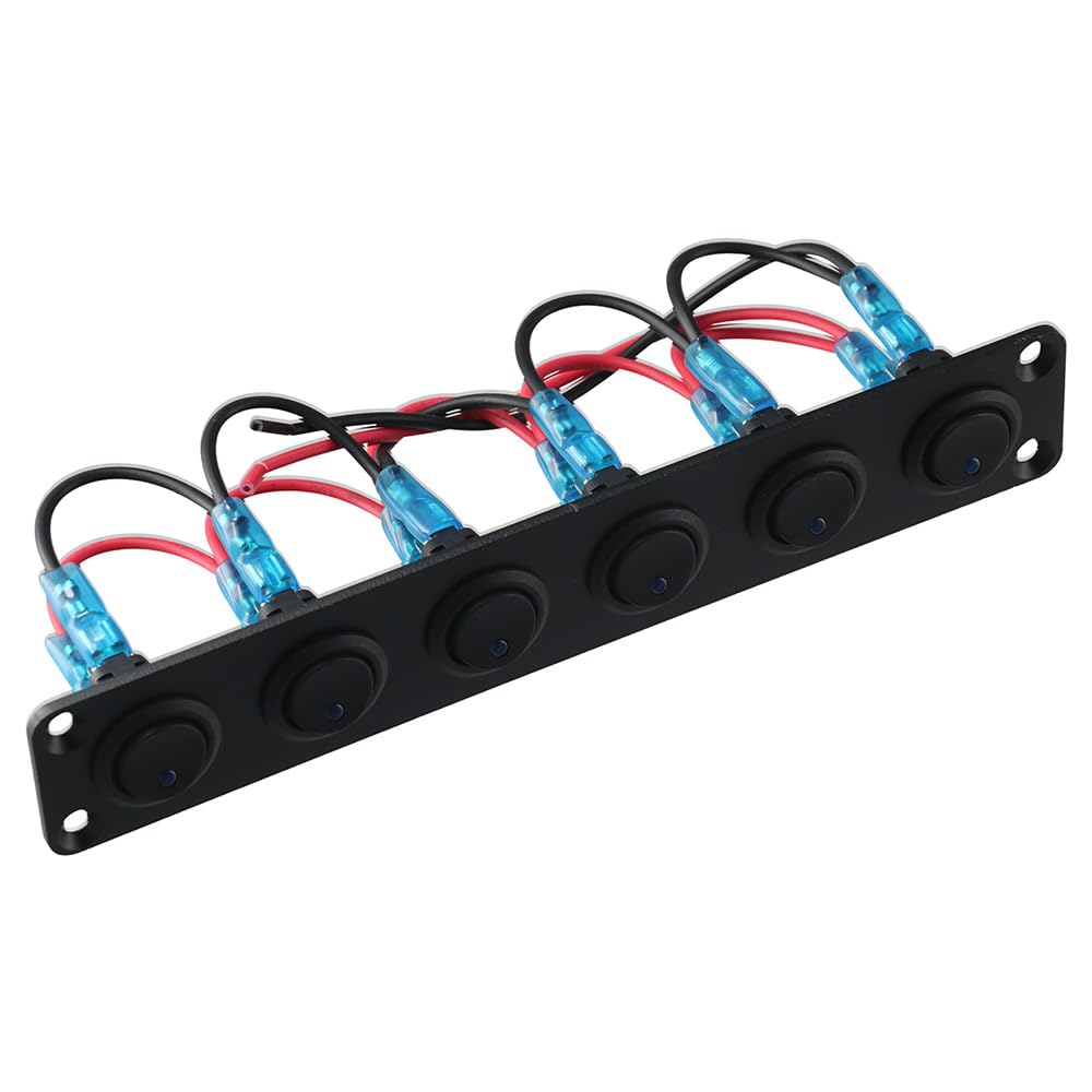 BYOBYO 6 Gang Rocker Switch Panel, Blue Round Button Toggle Switch Panel Switch Replcaement Car Assessories Parts for Car, Vehicle, Automotive, Boats,