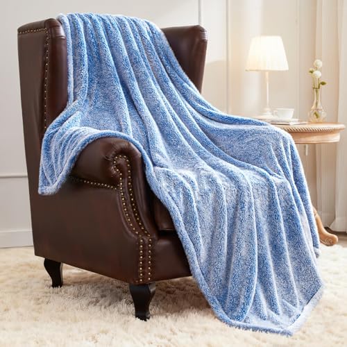 Image of Exclusivo Mezcla Plush Fuzzy Fleece Throw Blanket Extra Large, Super Soft, Fluffy and Warm Blankets for Couch, Bed, All Season (Mixed Cobalt Blue, 50x70 inches)