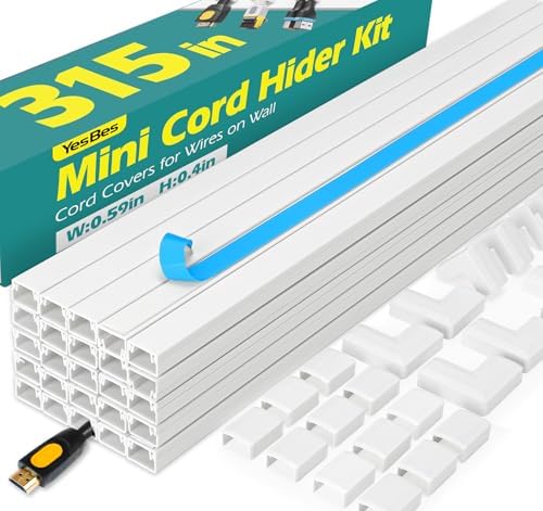 235.5 Inch Cord Hider Kit - Paintable Wire Cover Raceway To Hide Cables On Wall (15 Pieces, White)