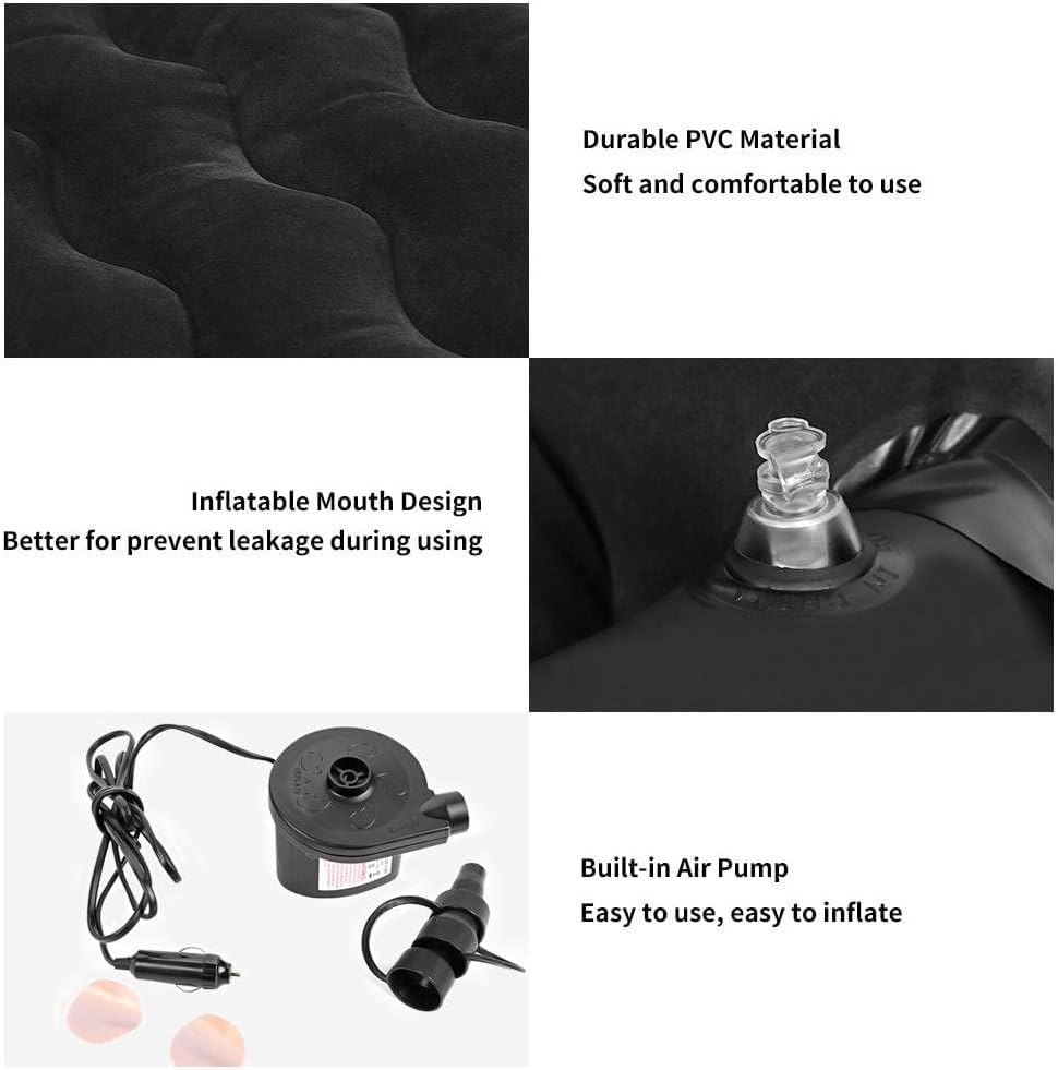 Image of Oshotto Big Size Thickend Travel Camping Inflatable Car Bed|Air Mattress with Pillow & Air Pump for Cars (Black)