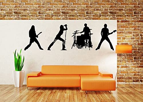 Image of Gadgets Wrap Rock Band Group Drums Guitar Mic Wall Decals Musical Wall Decal Mural Vinyl Sticker (30cm x 98cm)