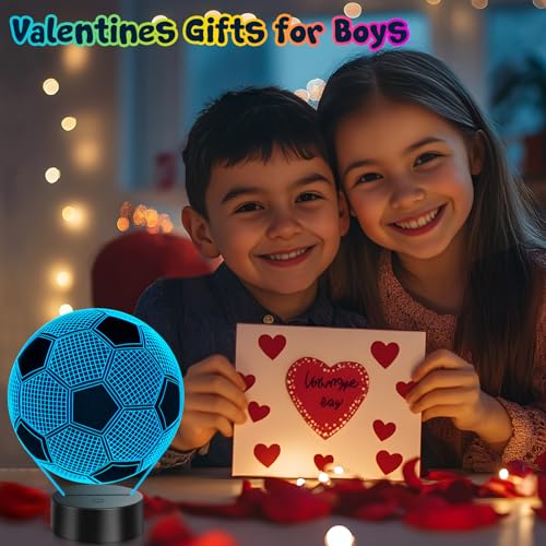 Linkax Soccer Gifts for Teens Boys Girls, Soccer Ball 3D Illusion Lamp Night Light Room Decor, 16 Colors Change 6 7 8 9 10 11 12 Year Old Boy Sports Fan Birthday Valentines Day Gifts